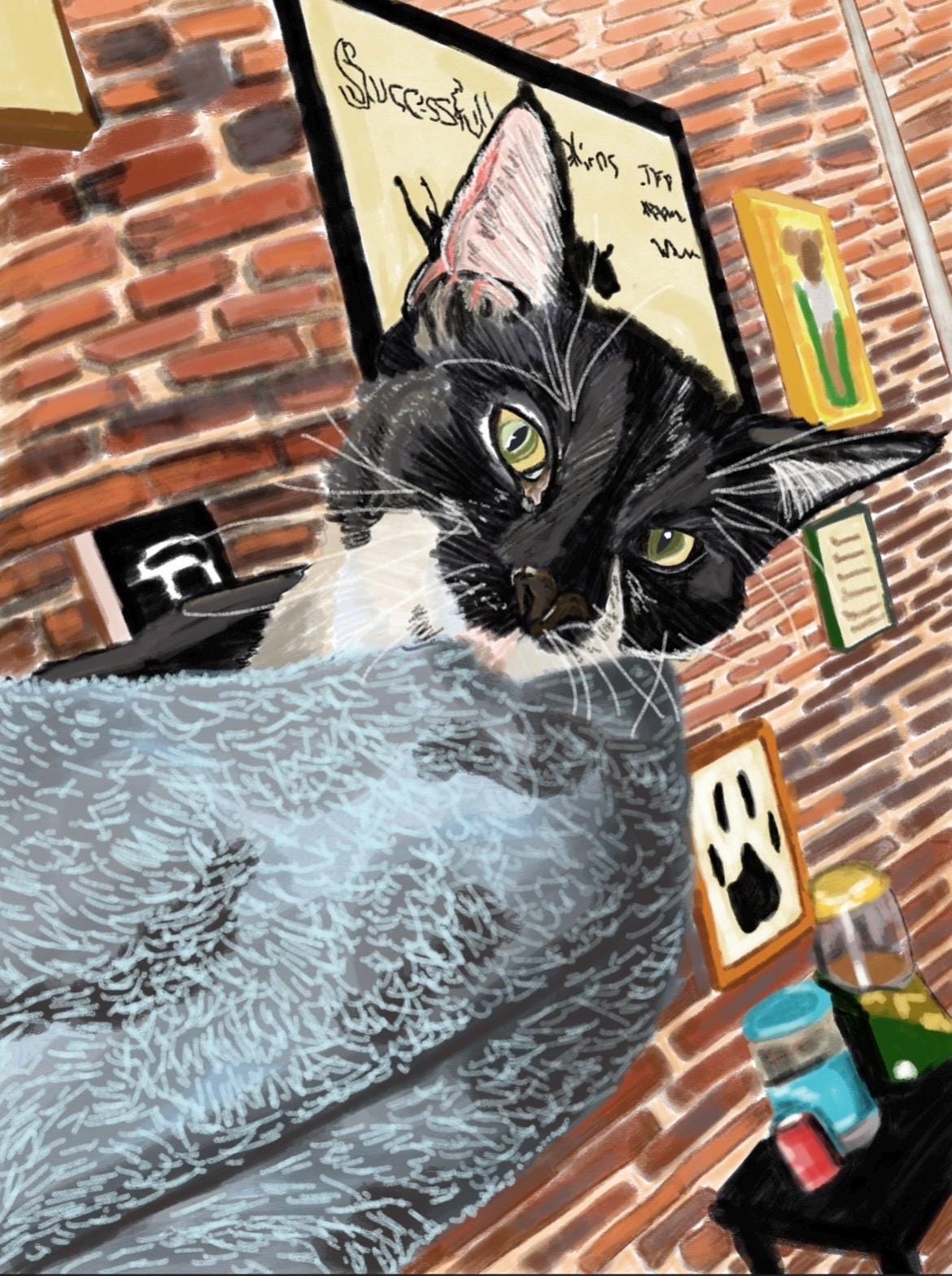 Cat Cafe Print | Original Art by Cassie Velfling, 8x10 (Digital Print)